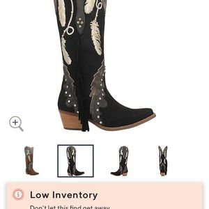 dingo Black Western Heeled Boots with Cream Feather Embroidery
